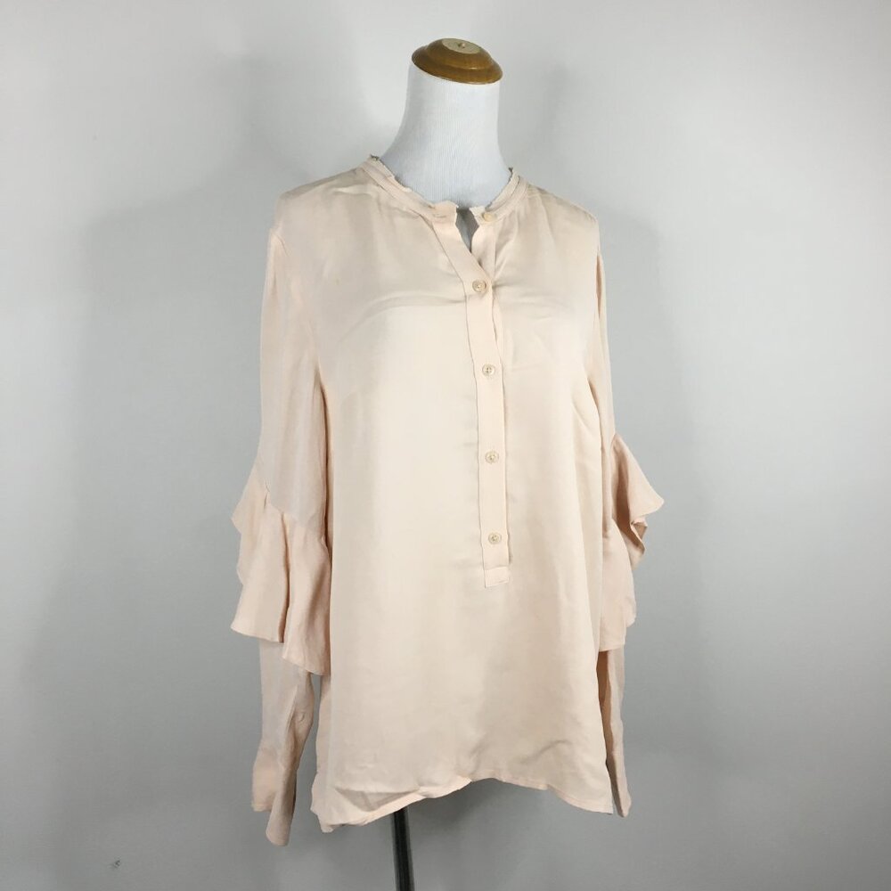CLUB MONACO Light Peach/Beige Ruffles Sleeve Henley Neck Shirt